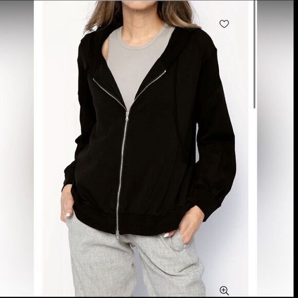 TRANSIT Par Such Silky Hoodie Jacket in Taupe - Picture 11 of 12